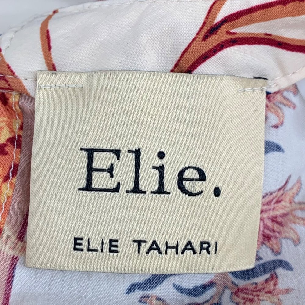 Elie Tahari SZ Small Multicolor Blouse Short Flutter Sleeve Paisley Floral Top - Picture 5 of 7